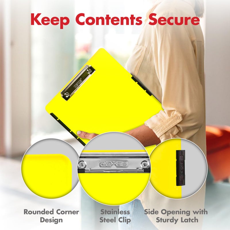 Dexas Slimcase 2 Plastic Clipboard with Storage and Side Opening, Neon Yellow, Office Supplies Clipboards to Organize, Carry and Store, A4 Holder, Style and Functionality Nursing Clipboard - Image 2